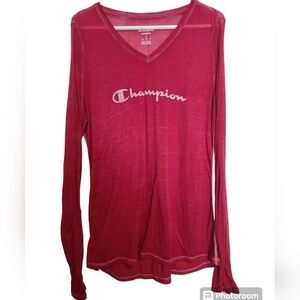 Champion Long Sleeve V-neck Pullover Red Shirt Large Athleisure Workout Gym